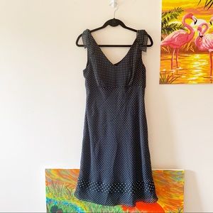 LOFT Black & White Retro Shoulder Tie Polka Dot Dress